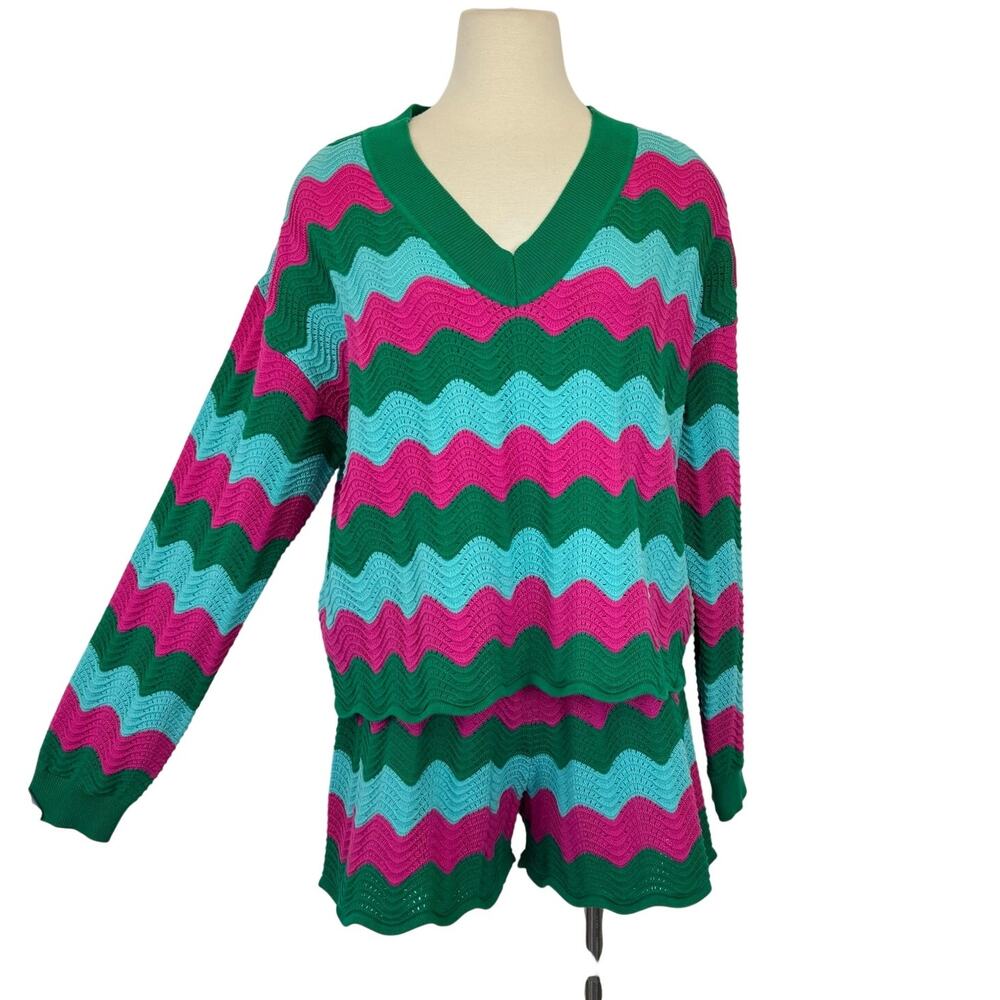 Anthropologie x Electric & Rose Crochet Multi Stripe 2-Piece Matching Set M NWT